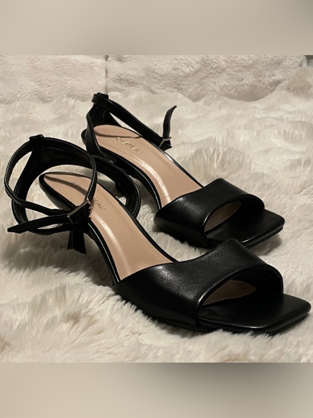 le chateau Black Open-Toe Slingback Heels